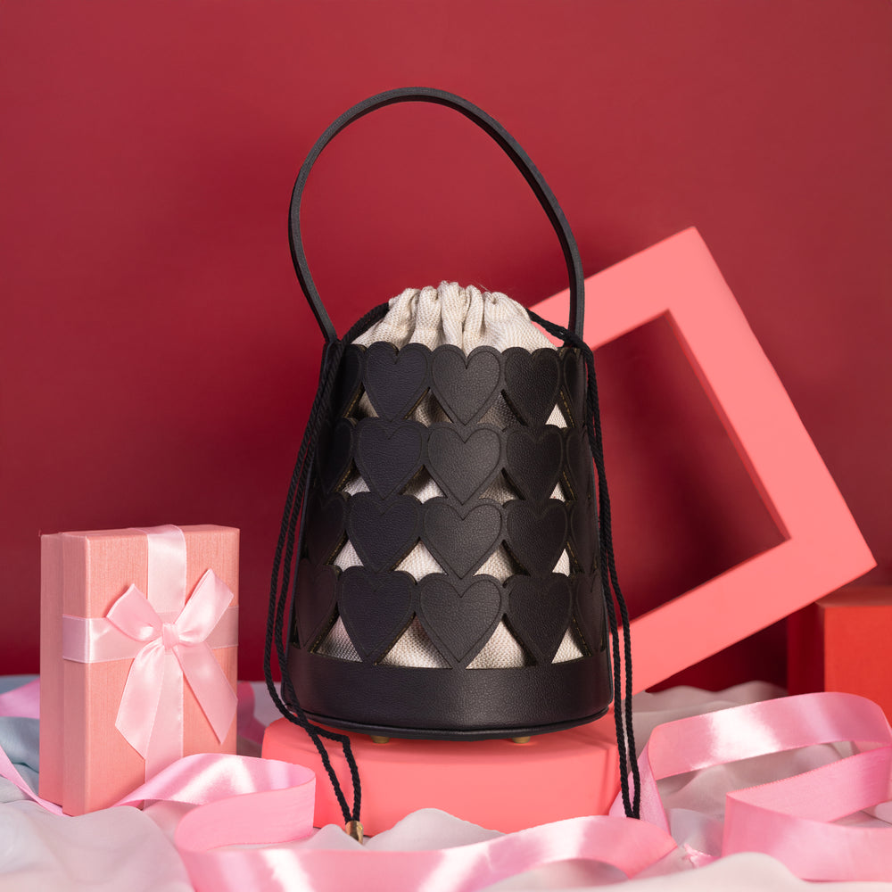 Black Love Lattice Bucket Bag - Suave Bags Black