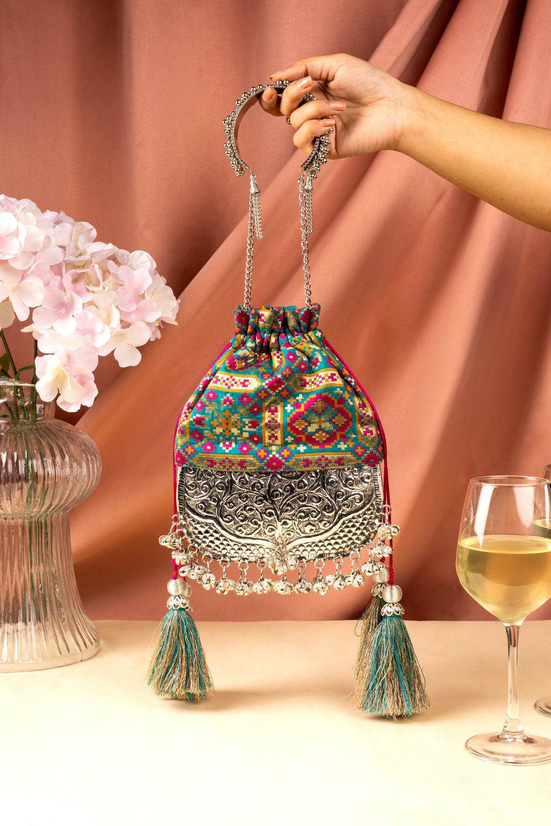 Teal Patola Bliss Bag - Suave Bags