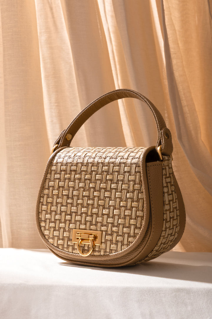 The Solara Satchel – Bamboo Cane & Vegan Leather Handbag (Tan Natural) - Suave Bags TAN