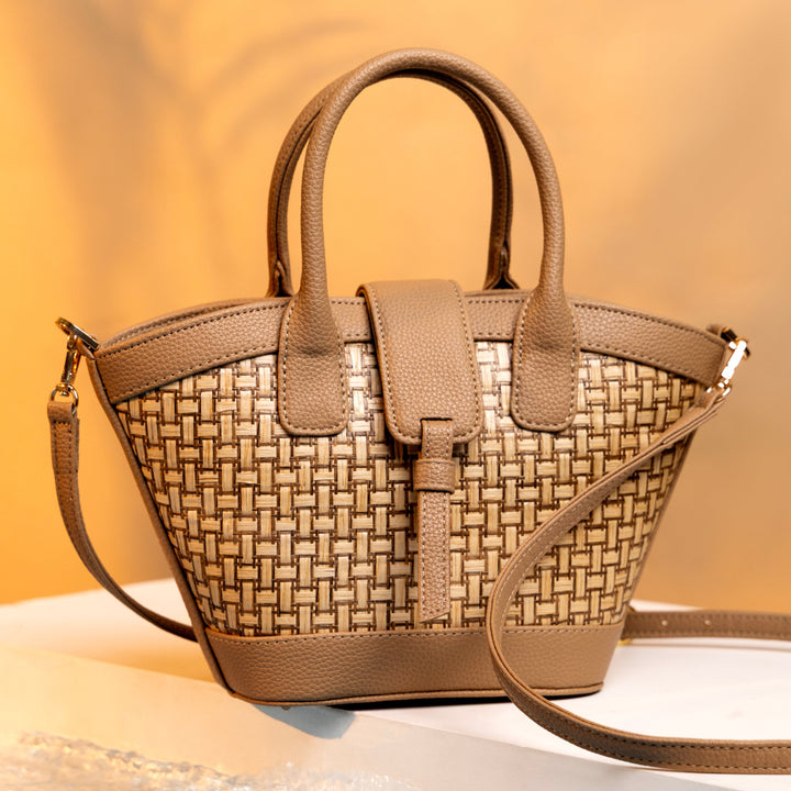 Solana Handbag – Handwoven Bamboo Cane & Vegan Leather Bag (Sand Taupe) - Suave Bags Default Title