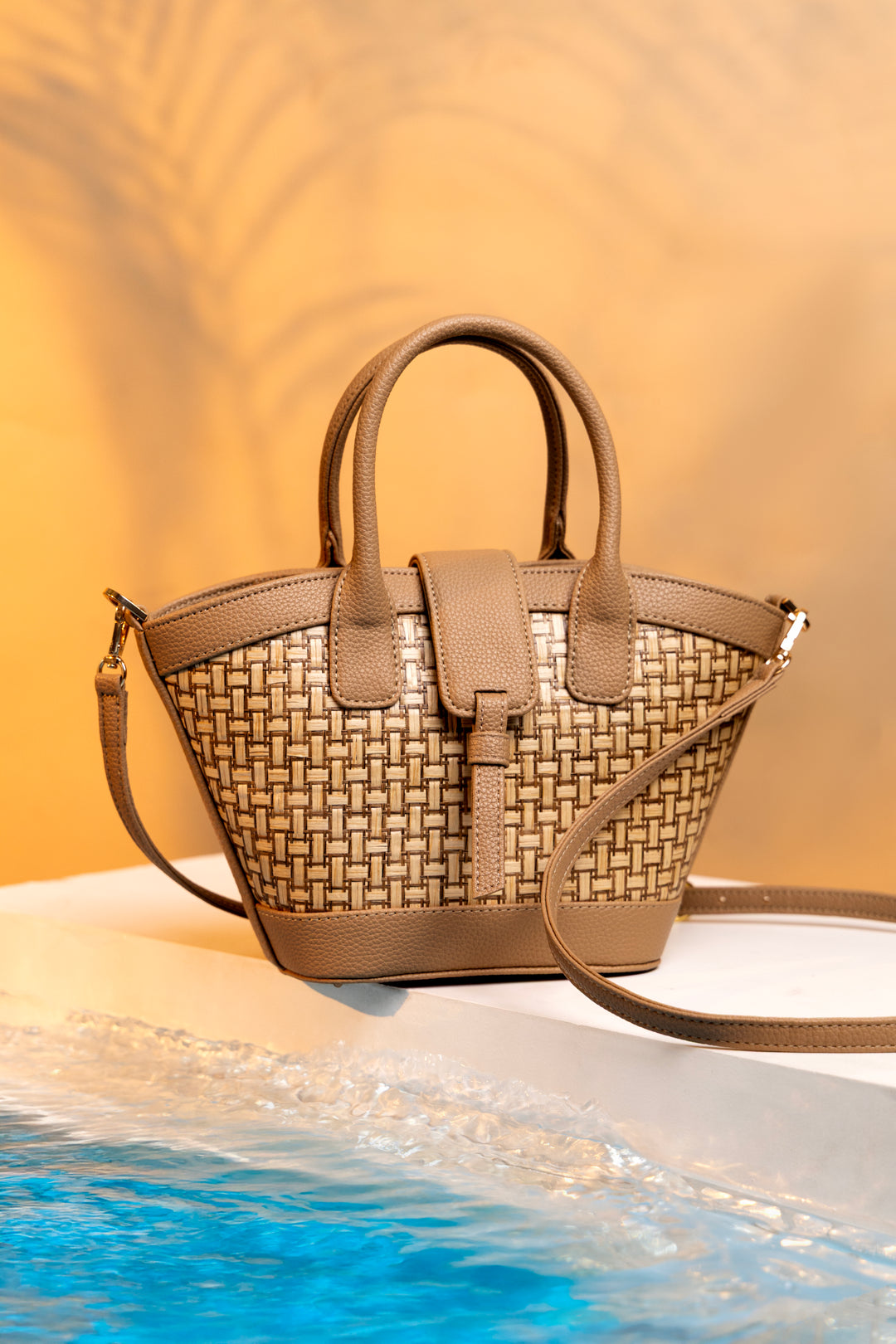 Solana Handbag – Handwoven Bamboo Cane & Vegan Leather Bag (Sand Taupe) - Suave Bags Default Title