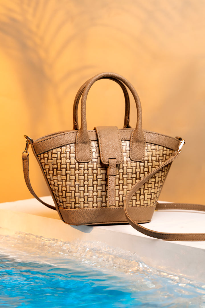 Solana Handbag – Handwoven Bamboo Cane & Vegan Leather Bag (Sand Taupe) - Suave Bags Default Title