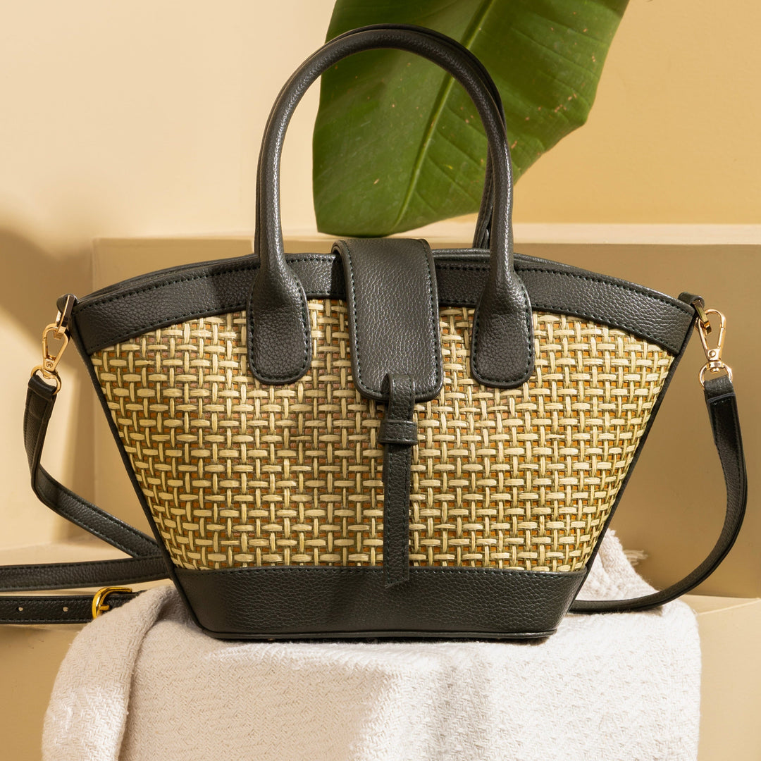 Solana Handbag – Handwoven Bamboo Cane & Vegan Leather Bag (Olive) - Suave Bags Default Title