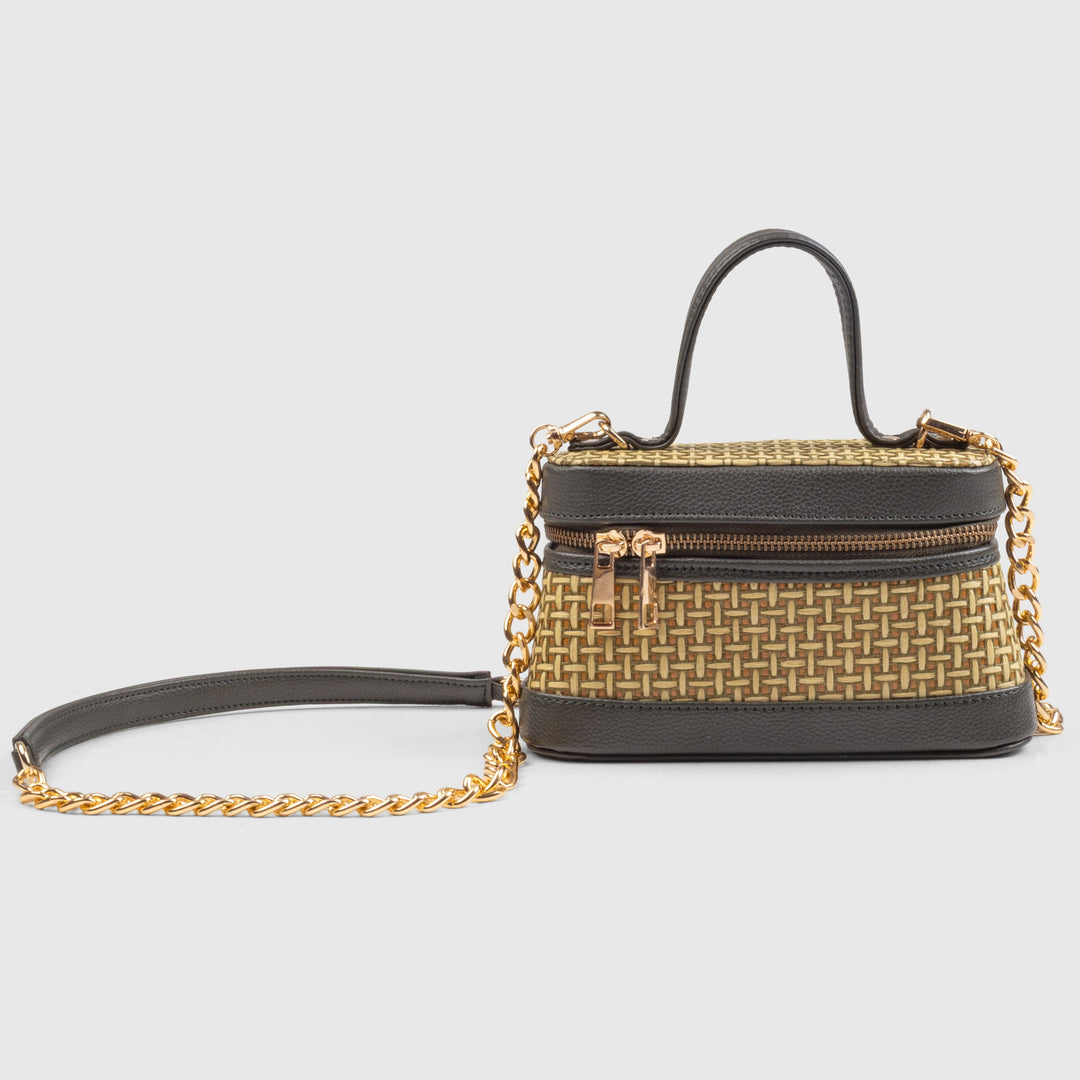 Lunara Weave Crossbody– Bamboo Cane & Vegan Leather Handbag (Olive Natural) - Suave Bags Default Title