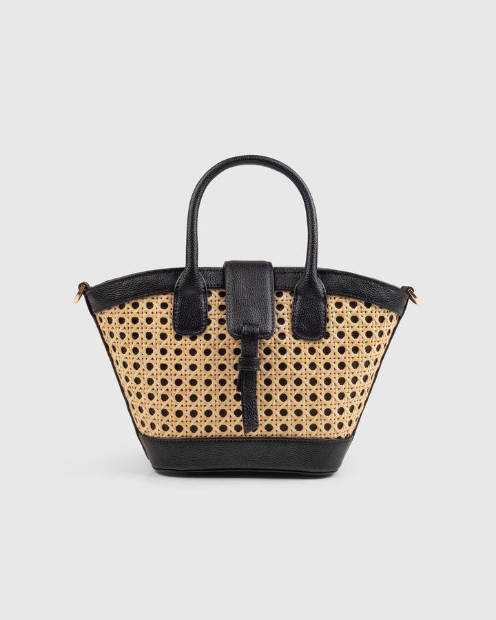 Solana Handbag – Handwoven Bamboo Cane & Vegan Leather Bag (Natural Black) - Suave Bags Default Title