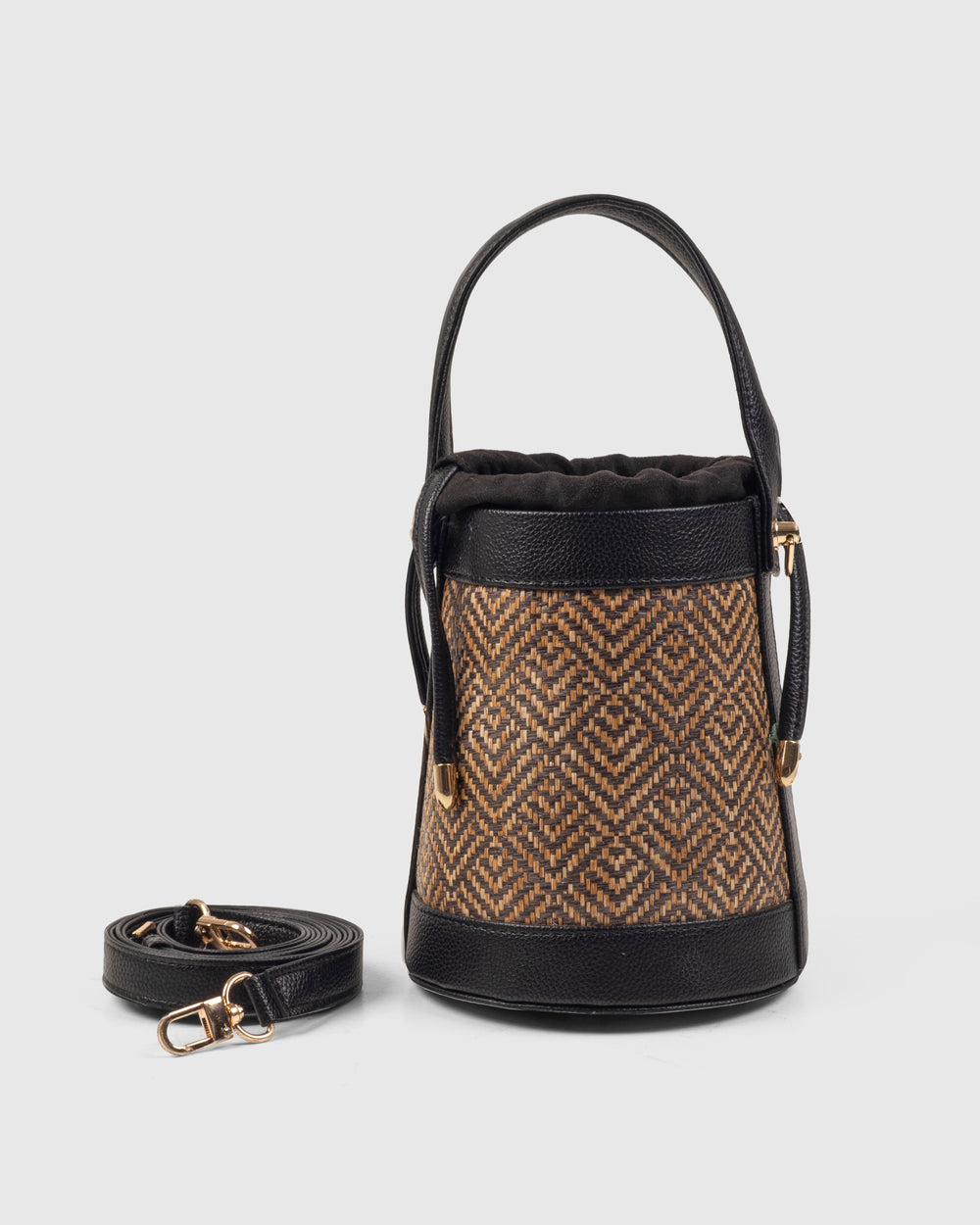The Amara Bucket – Woven Bamboo Cane & Vegan Leather Handbag (Midnight Black) - Suave Bags Default Title
