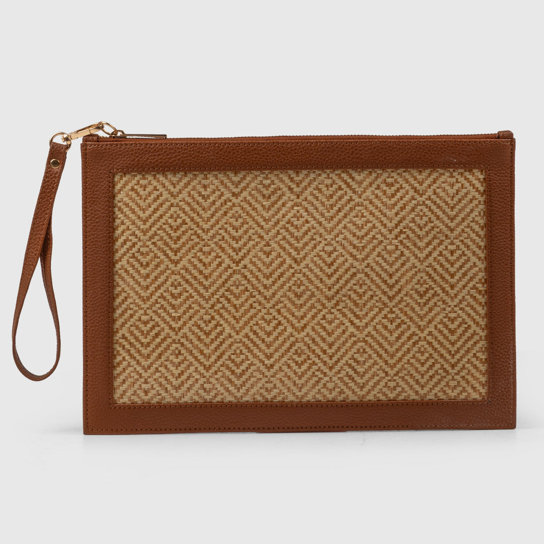 The Veve Envelope Clutch - Handwoven Bamboo Cane and Vegan Leather Wristlet (Caramel) - Suave Bags Default Title