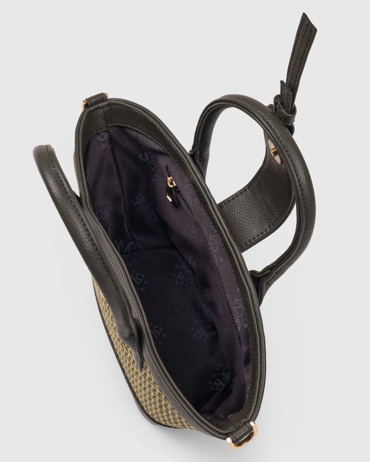 Solana Handbag – Handwoven Bamboo Cane & Vegan Leather Bag (Olive) - Suave Bags Default Title