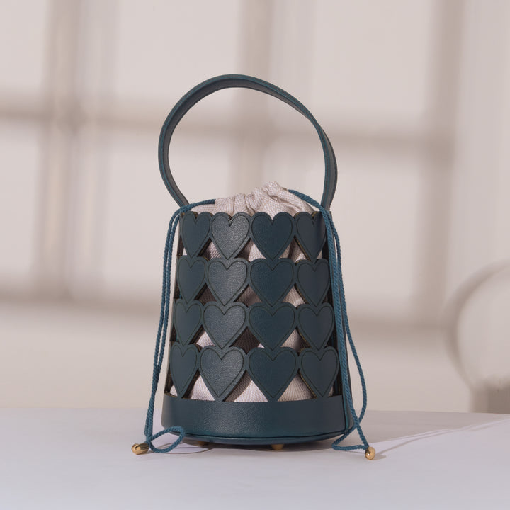 Teal Blue Love Lattice Bucket Bag - Suave Bags