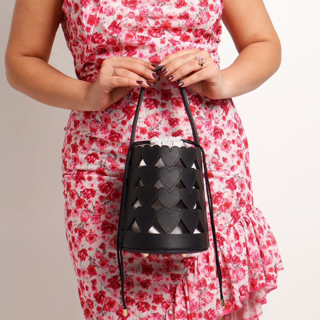 Black Love Lattice Bucket Bag - Suave Bags Black