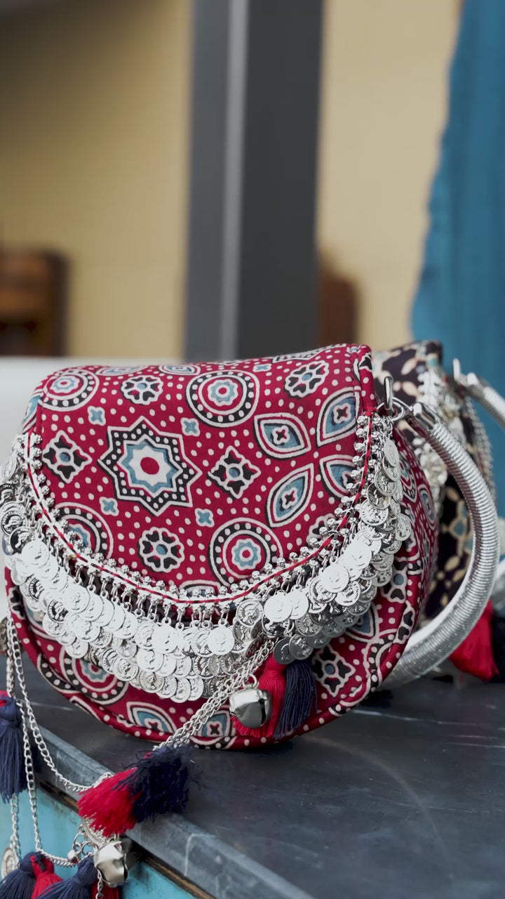 Maroon Jhoomar Ajrakh Handbag