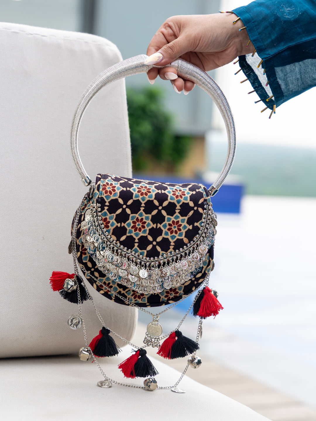 Black Jhoomar Ajrakh Handbag