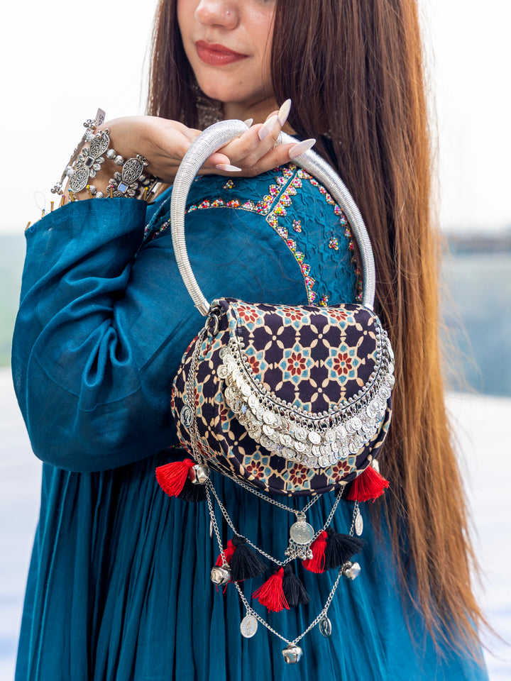 Black Jhoomar Ajrakh Handbag