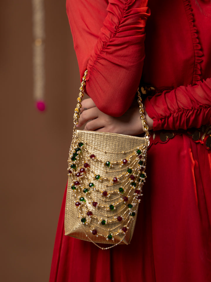 Zareen Gold Beaded Bag
