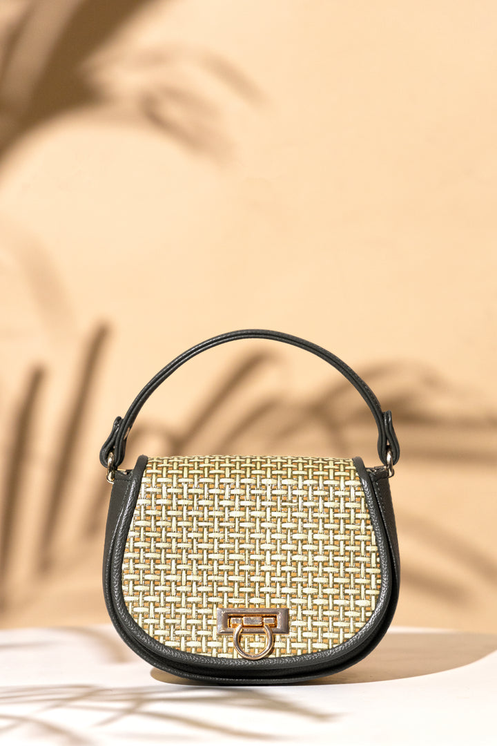 The Solara Satchel – Bamboo Cane & Vegan Leather Handbag (Olive Natural)