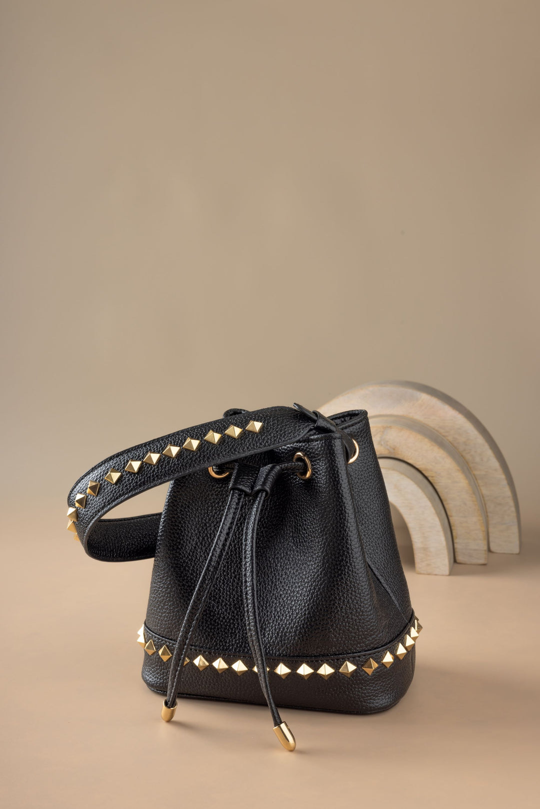 Black Kelli Rockstud Bucket Bag