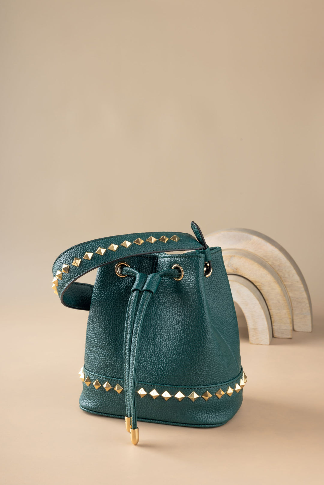 Emerald Green Kelli Rockstud Bucket Bag