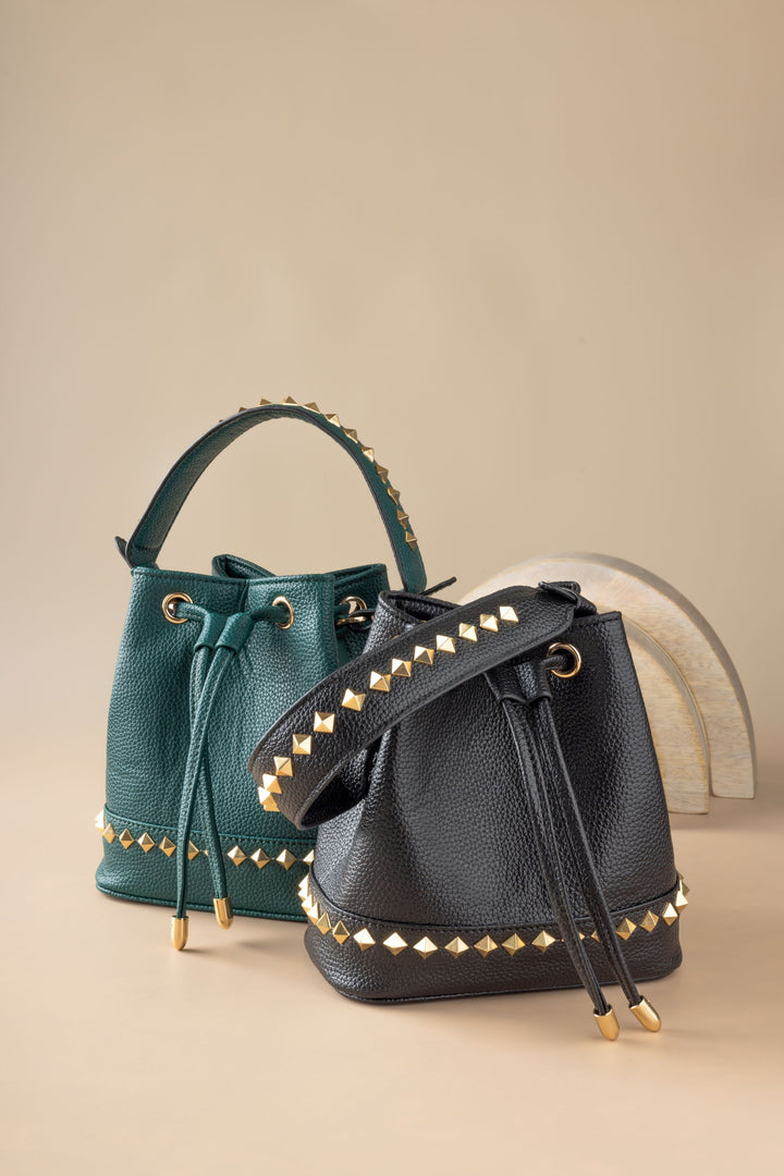 Emerald Green Kelli Rockstud Bucket Bag