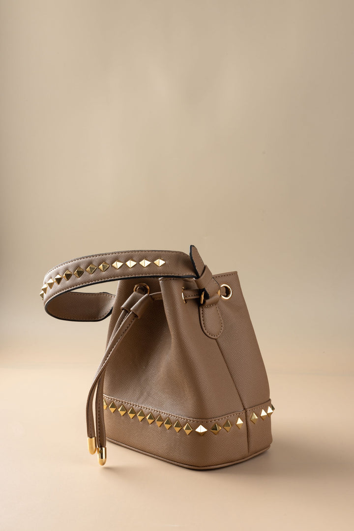 Tan Kelli Rockstud Bucket Bag