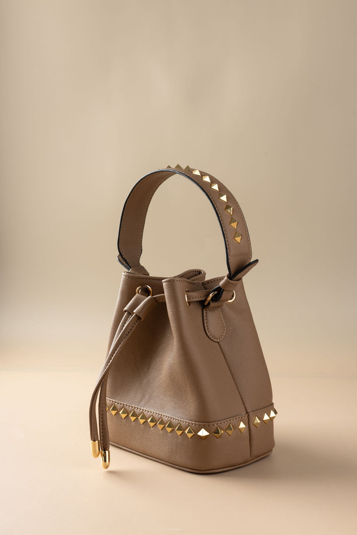 Tan Kelli Rockstud Bucket Bag