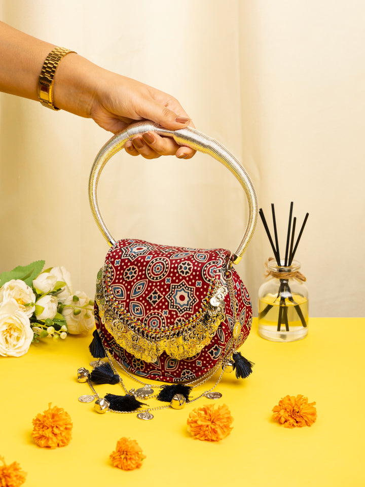 Maroon Jhoomar Ajrakh Handbag