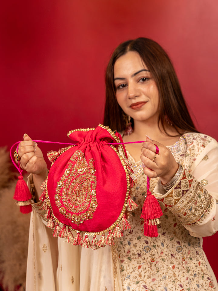 Gulzaar potli bag - Rani pink