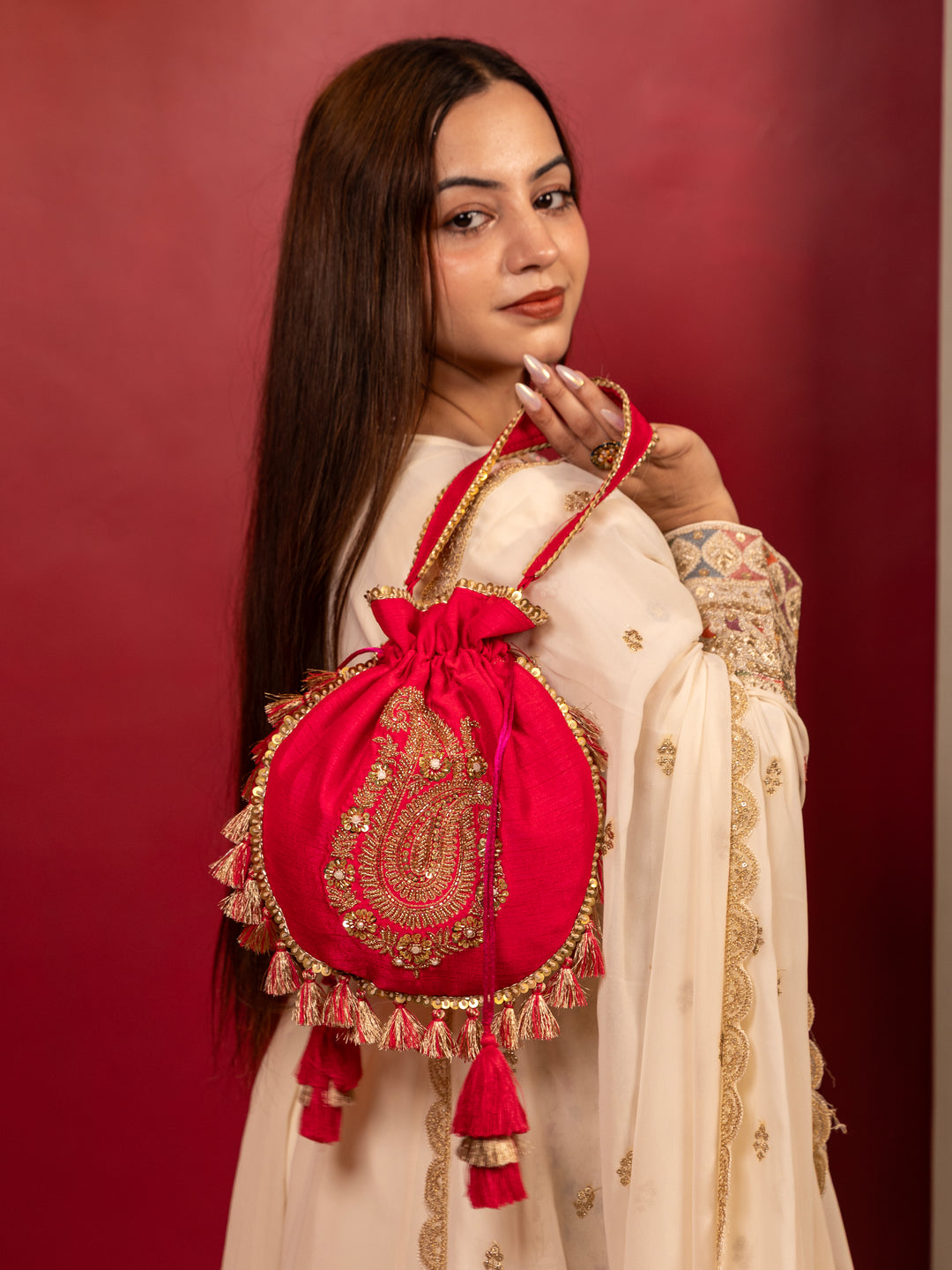 Gulzaar potli bag - Rani pink