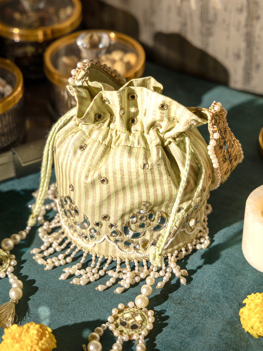 Aaina potli Bag - Pastel Green - Suave Bags  #