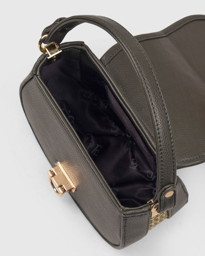 The Solara Satchel – Bamboo Cane & Vegan Leather Handbag (Olive Natural)